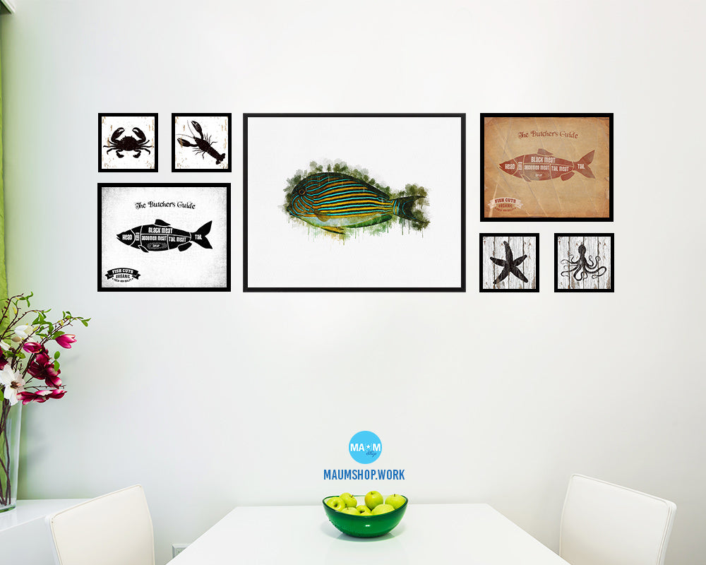 Tropical Fish Framed Print Modern Restaurant Sushi Bar Modern Watercolor Wall Art Decor