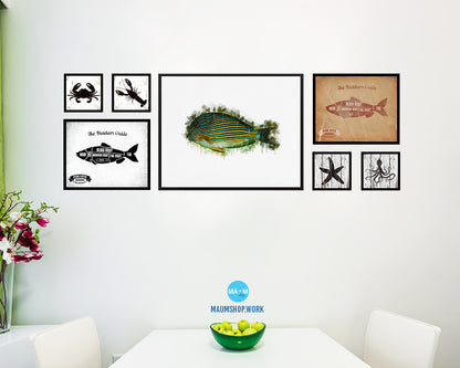Tropical Fish Framed Print Modern Restaurant Sushi Bar Modern Watercolor Wall Art Decor