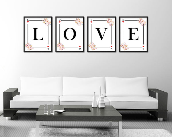 Letter V Personalized Boho Monogram Heart Playing Decks Framed Print Wall Art Decor Gifts