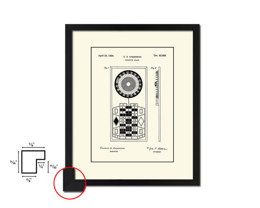 Roulette Board Wheels Playing Card Vintage Patent Artwork Black Frame Print Gifts