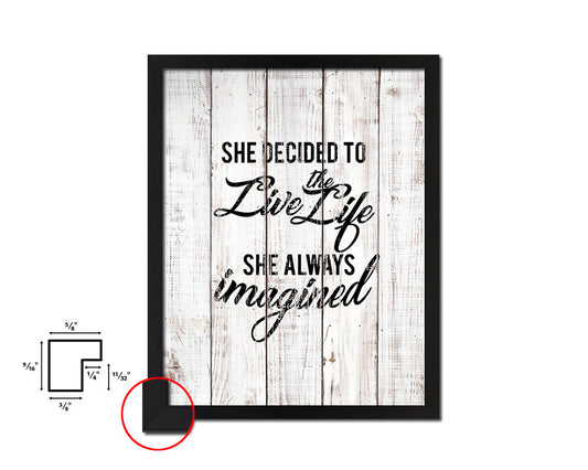 She decided to live White Wash Quote Framed Print Wall Decor Art