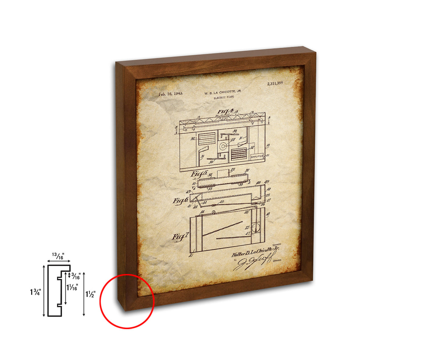 Piano Electric Music Vintage Patent Artwork Walnut Frame Print Wall Art Decor Gifts
