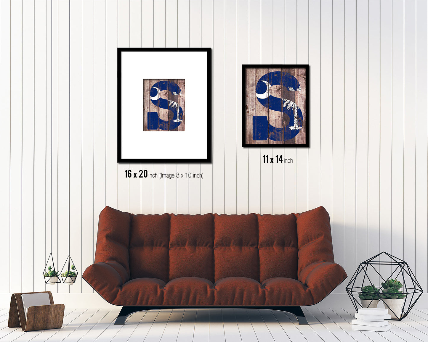 South Carolina State Initial Flag Wood Framed Paper Print Decor Wall Art Gifts, Wood