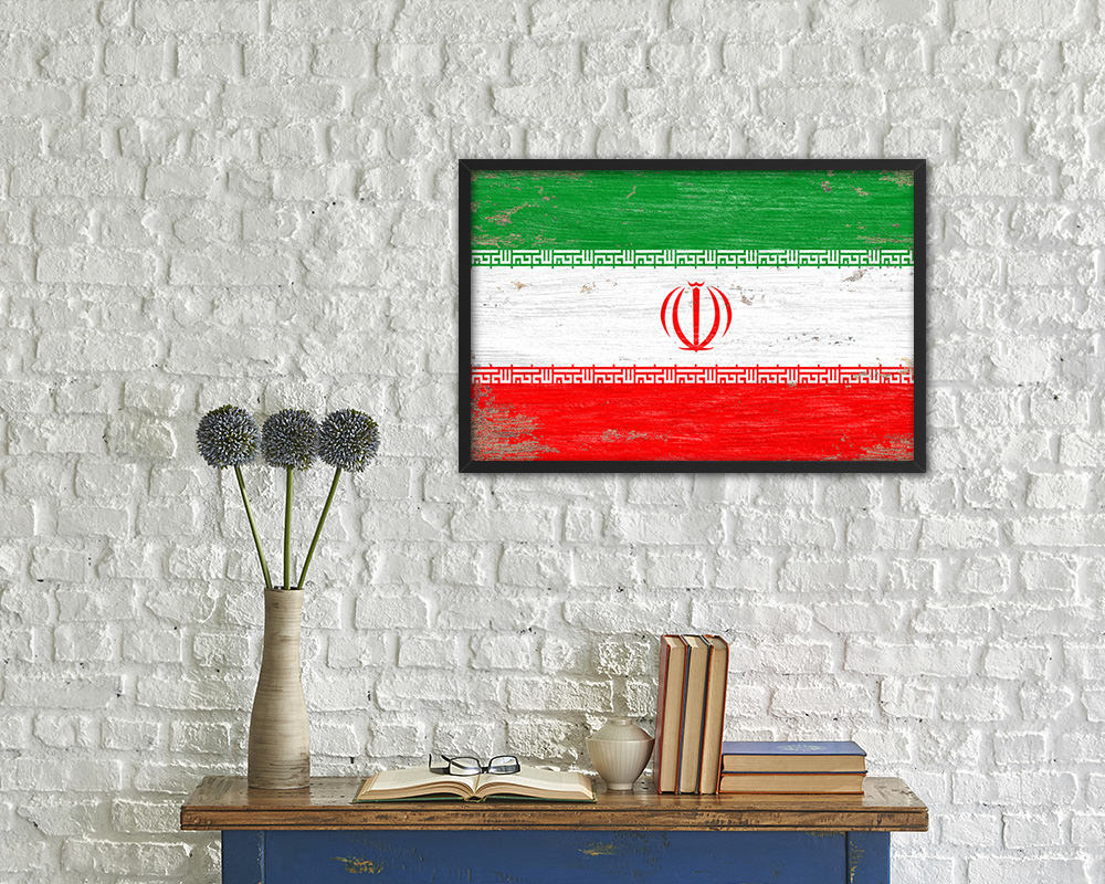 Iran Shabby Chic Country Flag Wood Framed Print Wall Art Decor Gifts