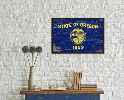Oregon State Shabby Chic Flag Wood Framed Paper Print  Wall Art Decor Gifts