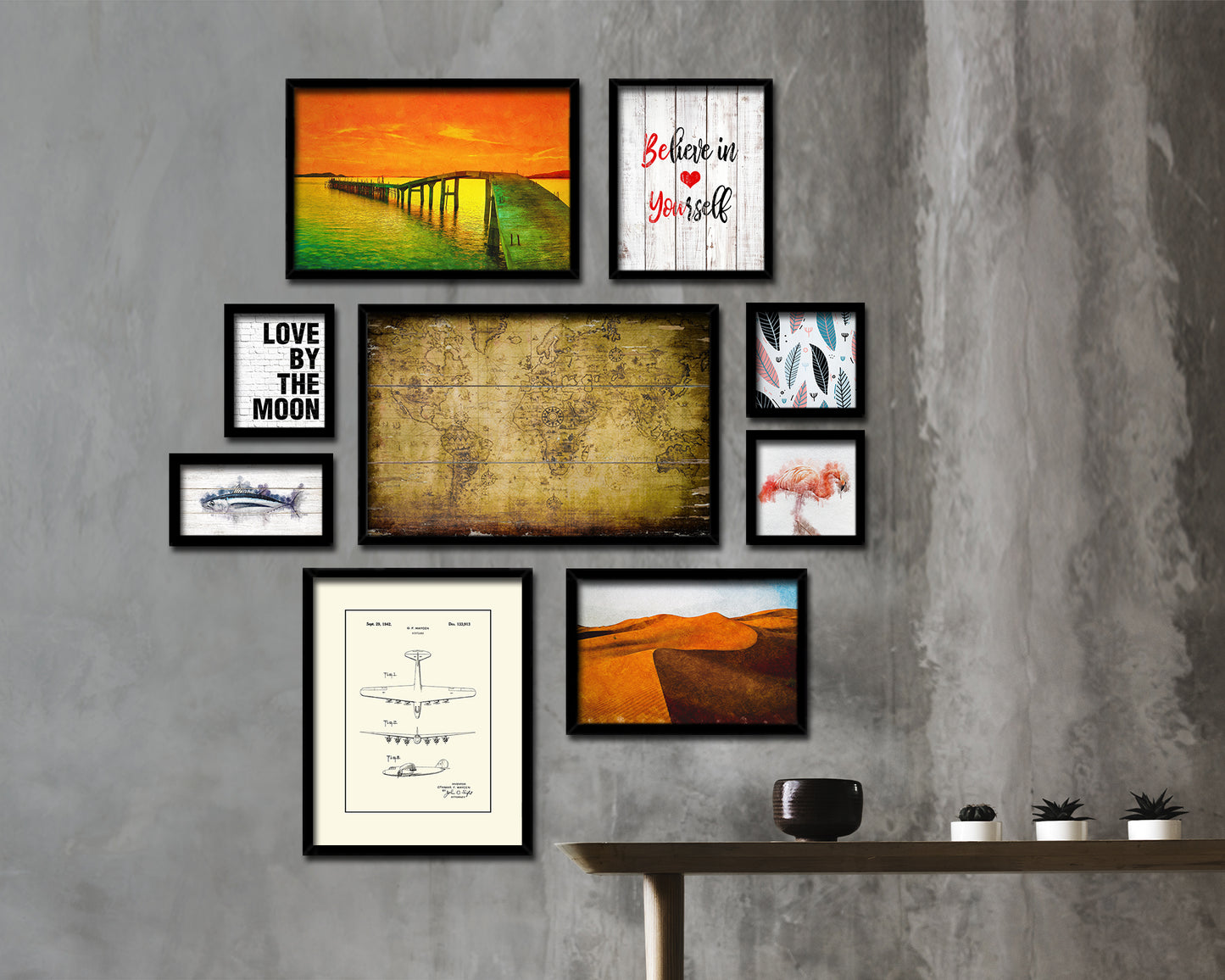 World Antique Map Framed Print Art Wall Decor Gifts