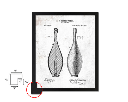 Bowling Pin Sports Vintage Patent Artwork Black Frame Print Gifts