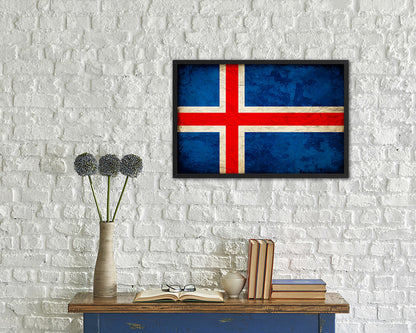 Iceland Country Vintage Flag Wood Framed Print Wall Art Decor Gifts