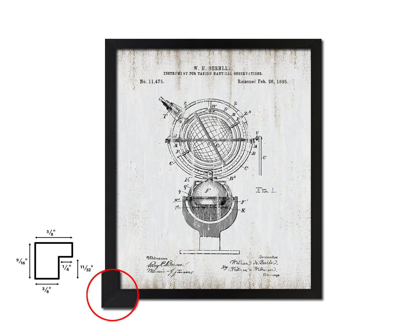 Globe Nautical Vintage Patent Artwork Black Frame Print Gifts