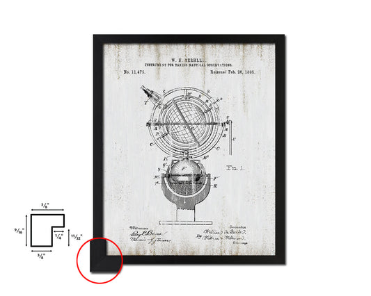 Globe Nautical Vintage Patent Artwork Black Frame Print Gifts