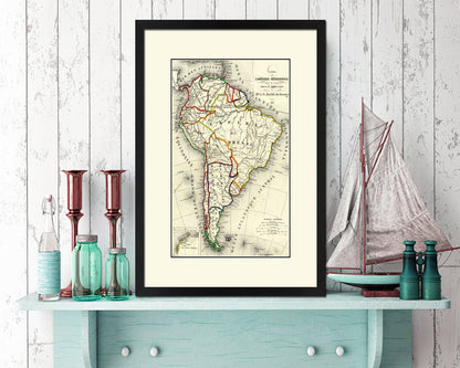 South America 1894 Old Map Wood Framed Print Art Wall Decor Gifts