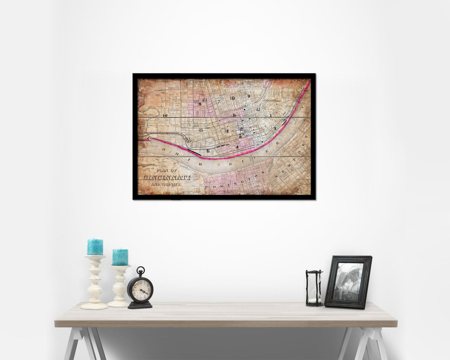 Cincinnati Antique Map Framed Print Art Wall Decor Gifts