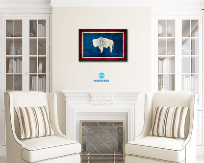 Wyoming State Vintage Flag Wood Framed Paper Print Wall Art Decor Gifts