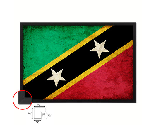 Saint Kitts and Nevis Country Vintage Flag Wood Framed Print Wall Art Decor Gifts
