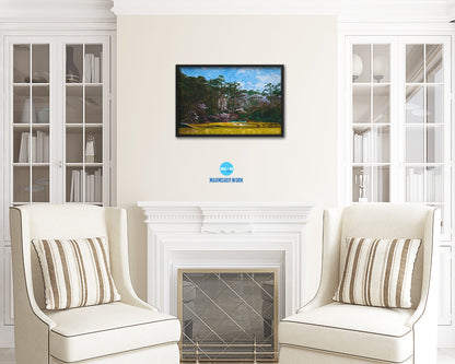 Augusta GA Golf Course, Fall Artwork Painting Print Art Wood Framed Wall Decor Gifts