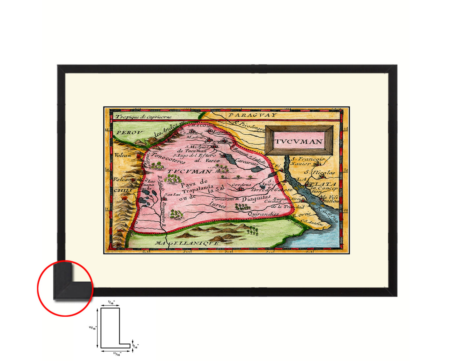 Argentina Buenos Aires San Miguel de Tucumán 1679 Old Map Framed Print Art Wall Decor Gifts