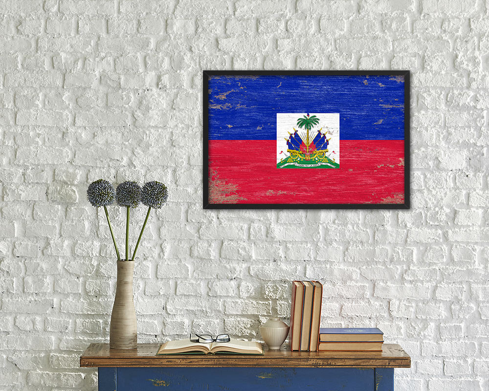 Haiti Shabby Chic Country Flag Wood Framed Print Wall Art Decor Gifts