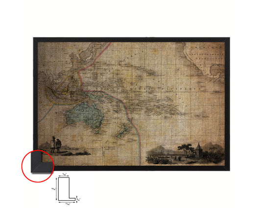 Australia New Zealand Oceania Cruises Vintage Map Framed Print Art Wall Decor Gifts