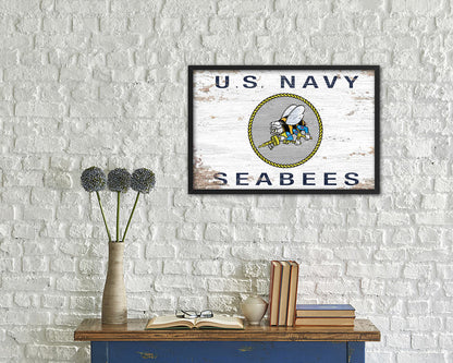 US Navy Seabees Shabby Chic Military Flag Framed Print Decor Wall Art Gifts