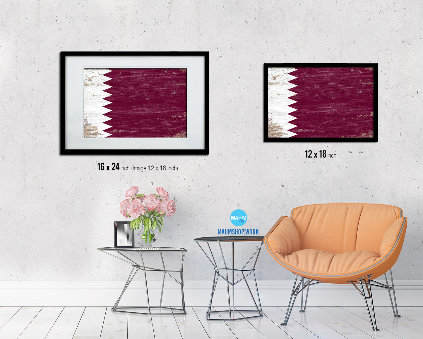 Qatar Shabby Chic Country Flag Wood Framed Print Wall Art Decor Gifts