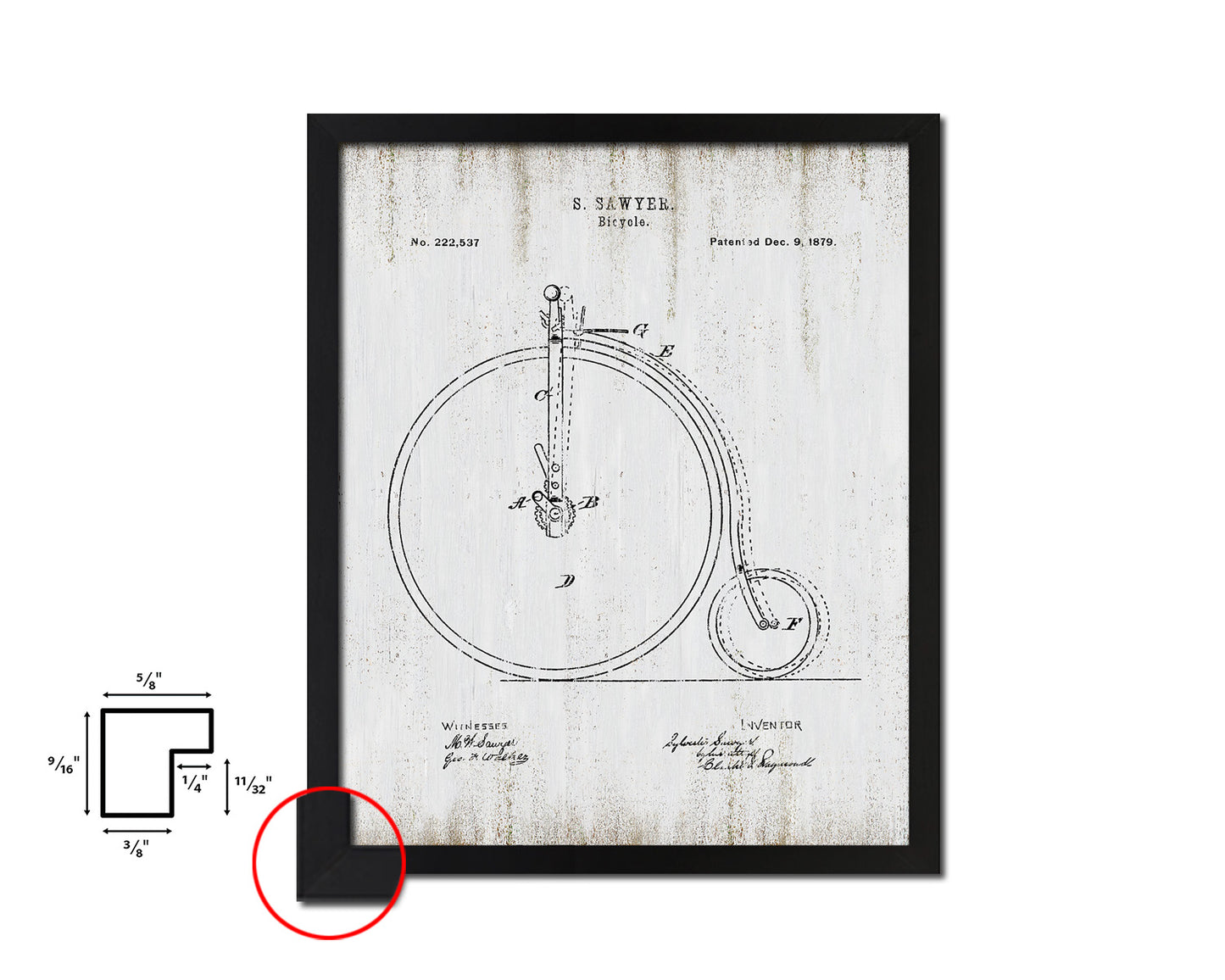 Vehicle Bicycle Vintage Patent Artwork Black Frame Print Wall Art Decor Gifts