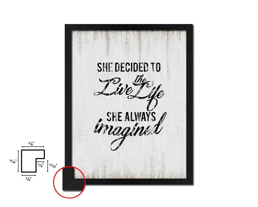 She decided to live Quote Wood Framed Print Wall Decor Art