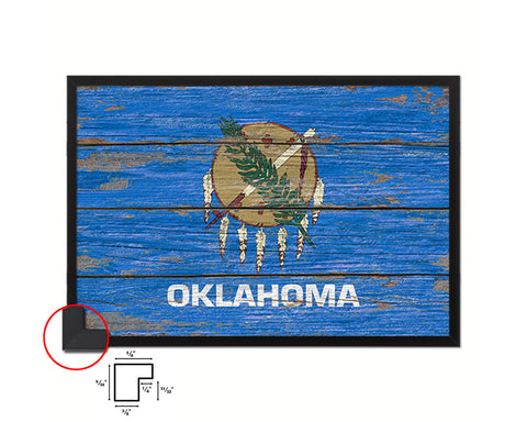 Oklahoma State Rustic Flag Wood Framed Paper Prints Wall Art Decor Gifts