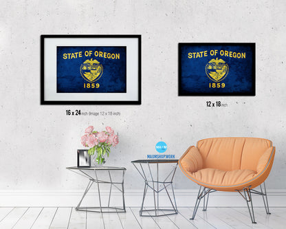 Oregon State Vintage Flag Wood Framed Paper Print Wall Art Decor Gifts