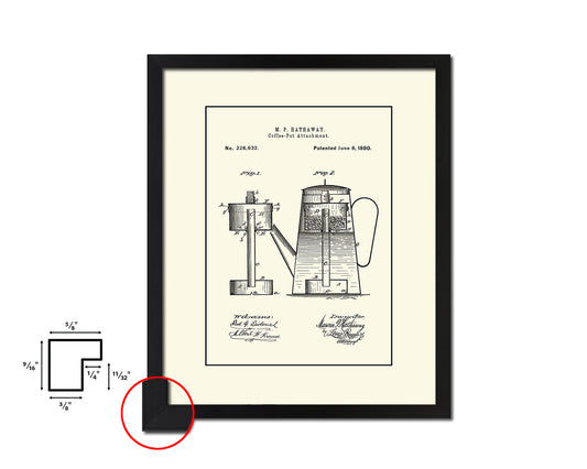 Pot Coffee Vintage Patent Artwork Black Frame Print Wall Art Decor Gifts