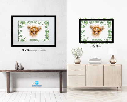 Beware of Chihuahua Sign Wood Framed Print Wall Art Decor Gifts