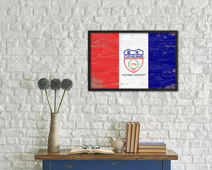 Cleveland City Ohio State Shabby Chic Flag Framed Prints Decor Wall Art Gifts