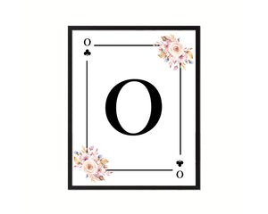 Letter O Personalized Boho Monogram Clover Card Decks Framed Print Wall Art Decor Gifts