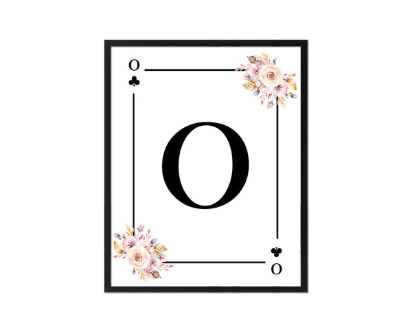 Letter O Personalized Boho Monogram Clover Card Decks Framed Print Wall Art Decor Gifts