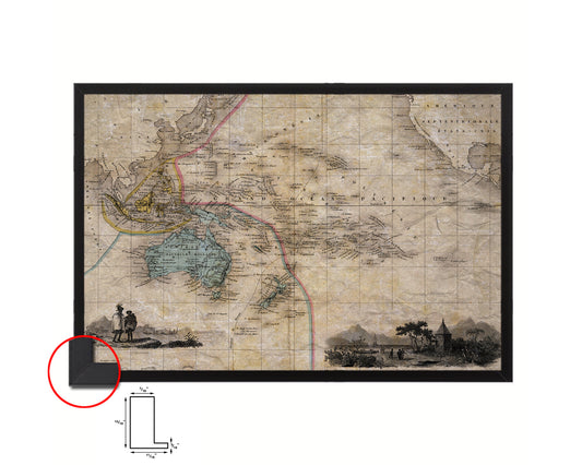 Australia New Zealand Oceania Cruises Historical Map Framed Print Art Wall Decor Gifts