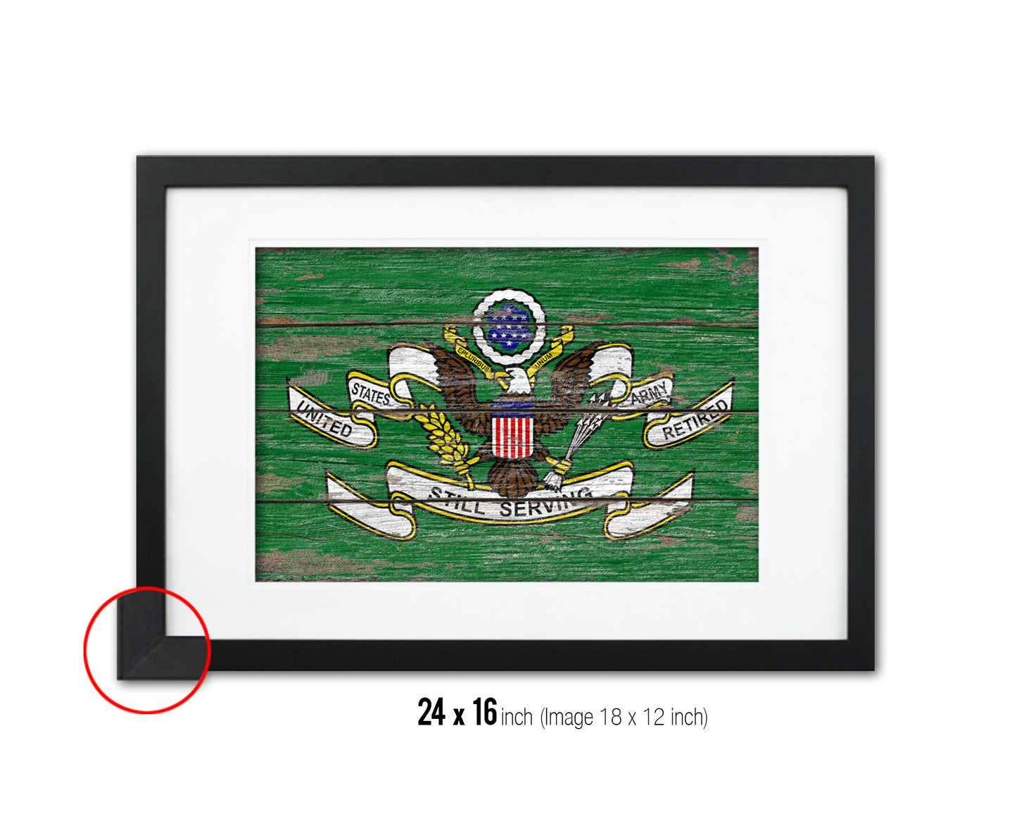 US Army Retired Still Serving Wood Rustic Flag Wood Framed Print Wall Art Decor Gifts