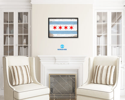 Chicago City Illinois State Shabby Chic Flag Framed Prints Decor Wall Art Gifts