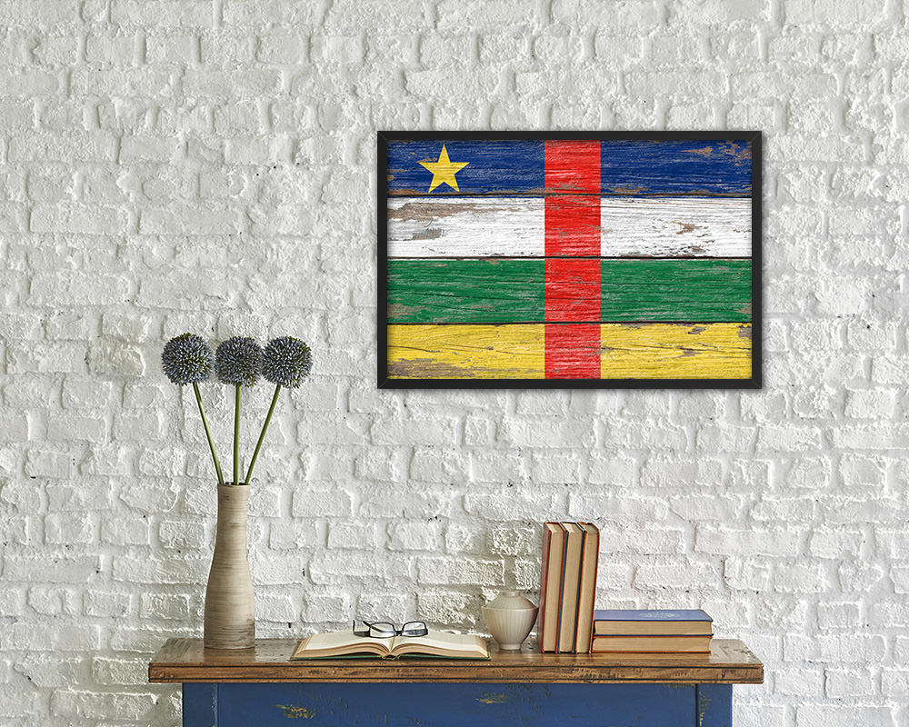 Central African Republic Country Wood Rustic National Flag Wood Framed Print Wall Art Decor Gifts
