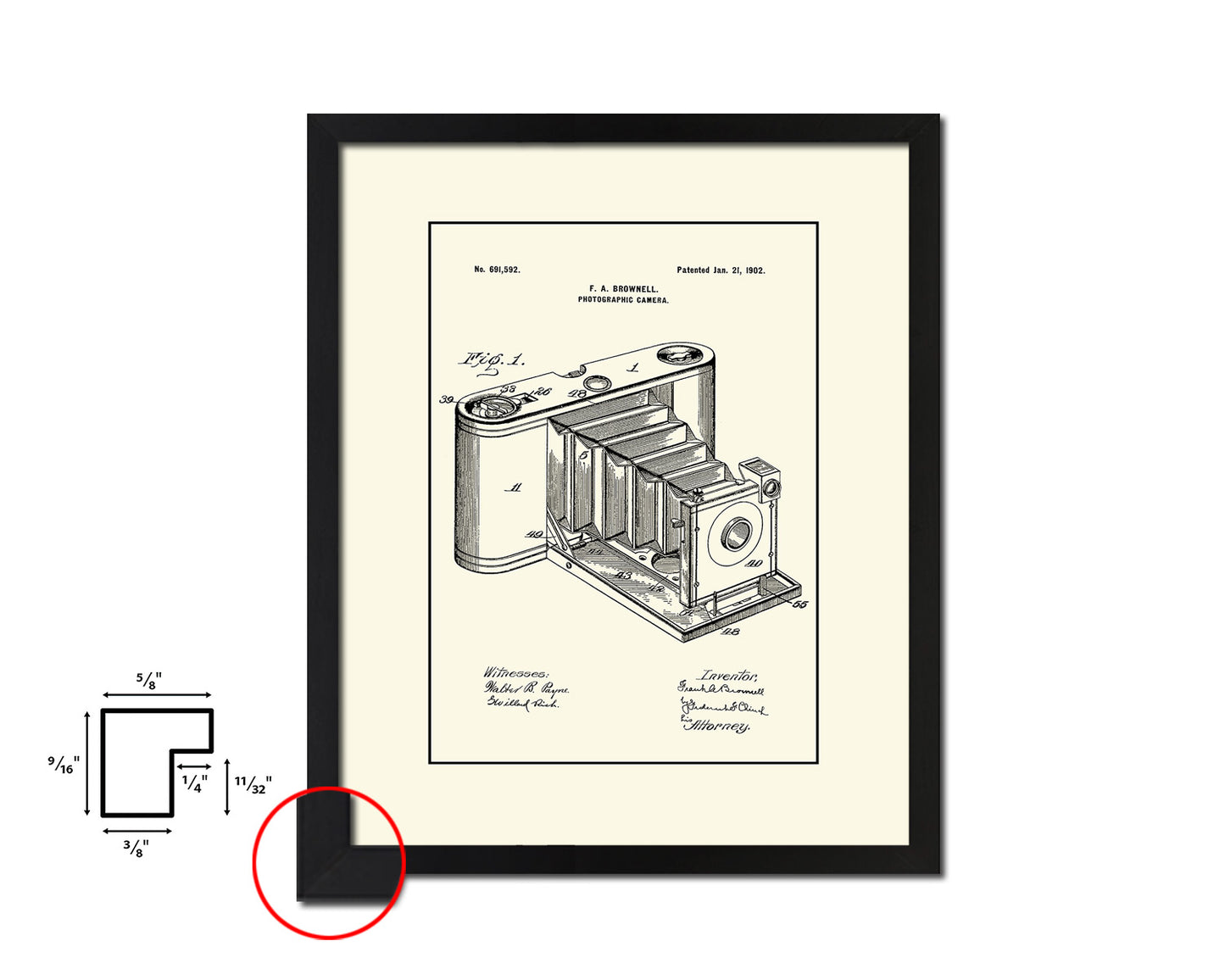 Brownell Photographic Camera Vintage Patent Artwork Black Frame Print Wall Art Decor Gifts