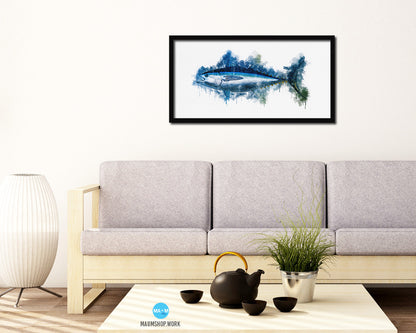 Bigeye Fish Art Wood Frame Modern Restaurant Sushi Wall Decor Gifts, 10" x 20"
