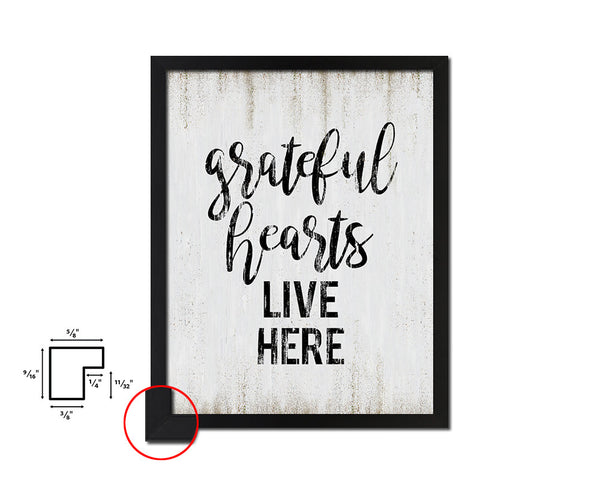 Grateful hearts live here Quote Wood Framed Print Wall Decor Art