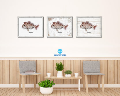 Snapper Fish Framed Prints Modern Restaurant Sushi Bar Watercolor Wall Art Decor