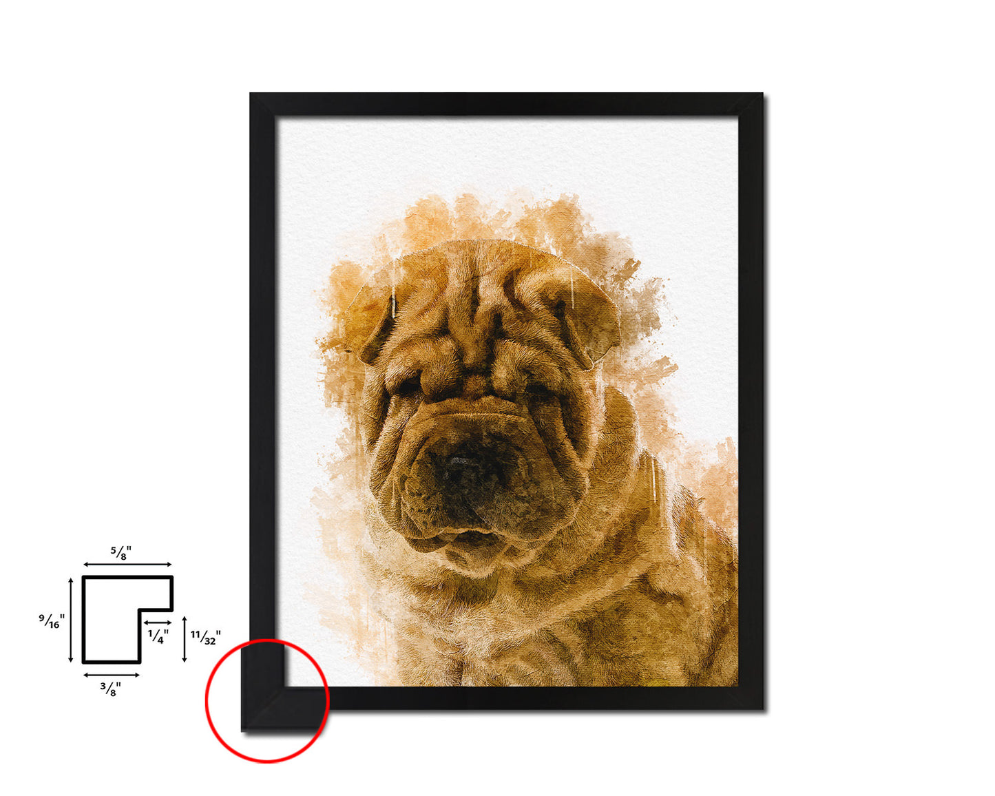 Sharpei Dog Puppy Portrait Framed Print Pet Watercolor Wall Decor Art Gifts