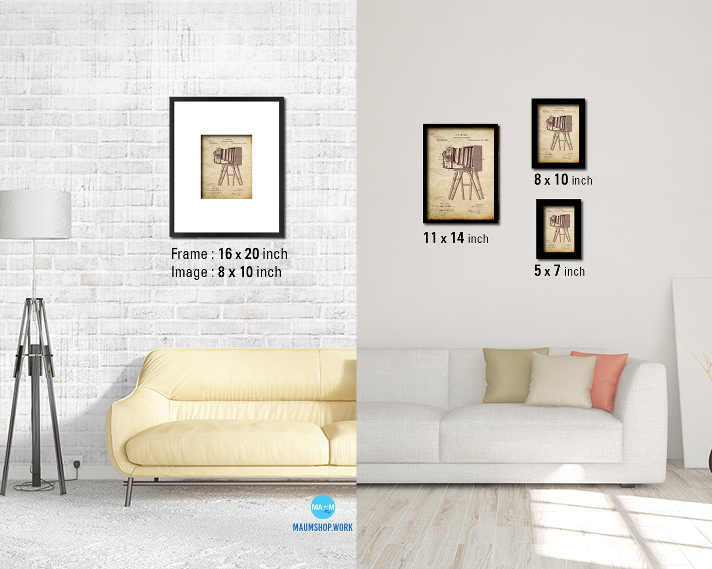 Photographic Camera Vintage Patent Artwork Walnut Frame Print Wall Art Decor Gifts