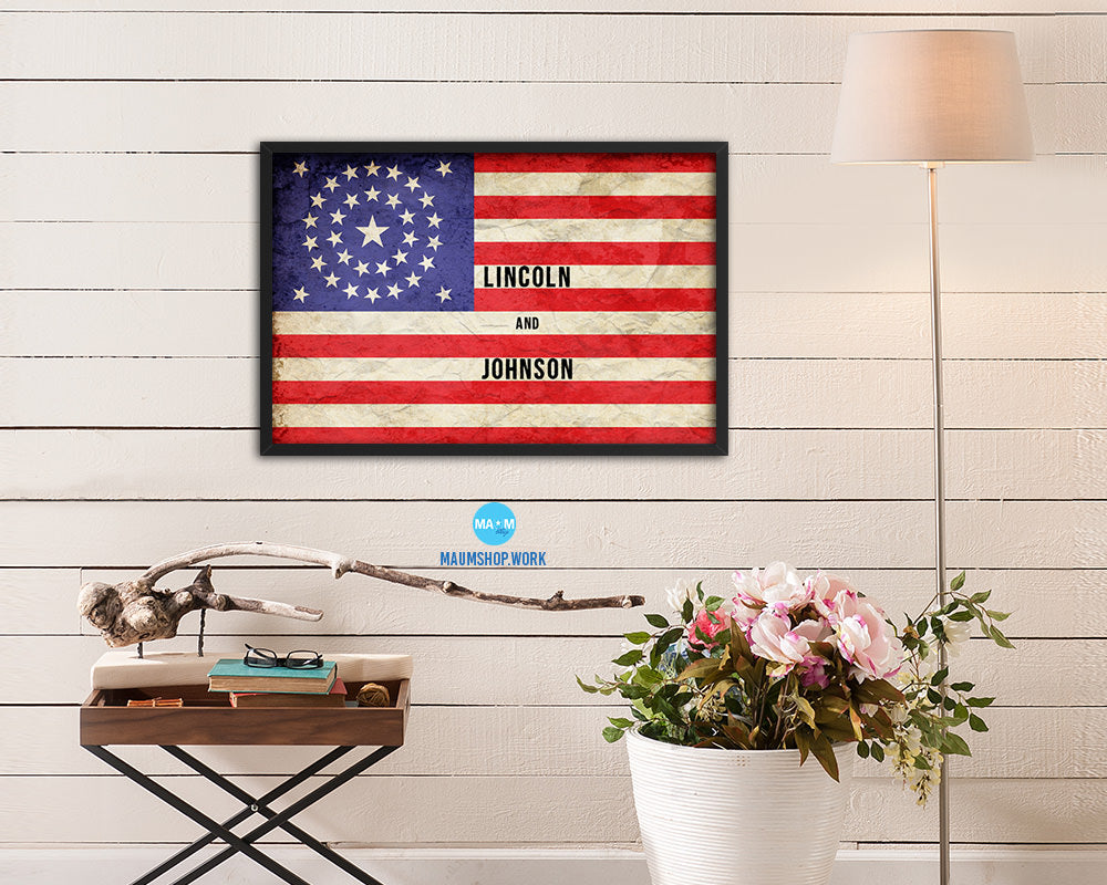 34 Stars Civil War Vintage Military Flag Framed Print Sign Decor Wall Art Gifts