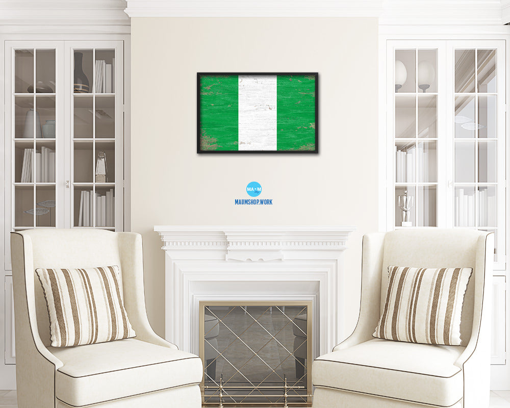 Nigeria Shabby Chic Country Flag Wood Framed Print Wall Art Decor Gifts
