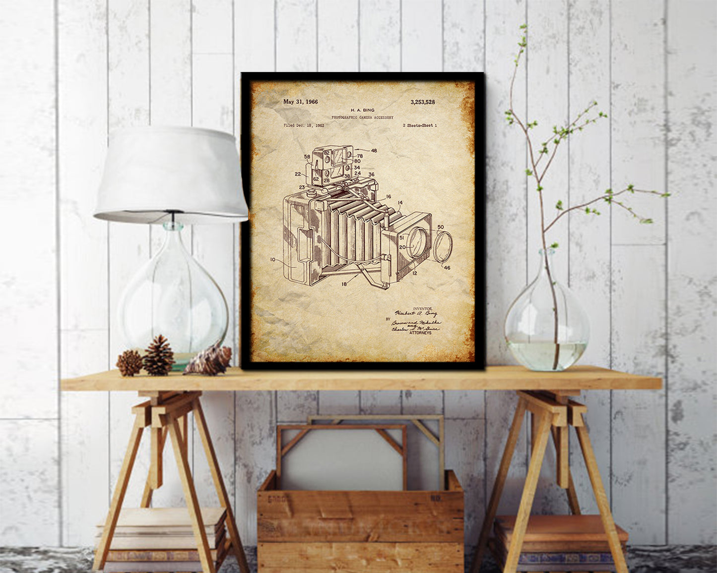 Bing Photographic Accessory Camera Vintage Patent Artwork Walnut Frame Gifts