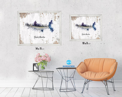 Black Marlin Fish Framed Prints Modern Restaurant Sushi Bar Watercolor Wall Art Decor