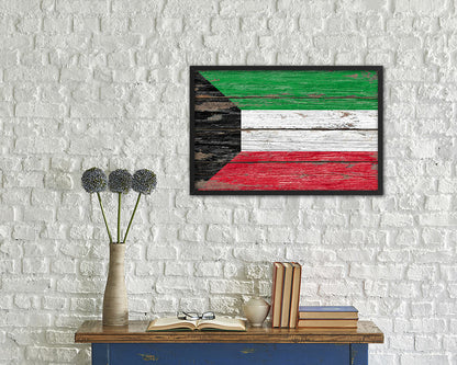Kuwait Country Wood Rustic National Flag Wood Framed Print Wall Art Decor Gifts