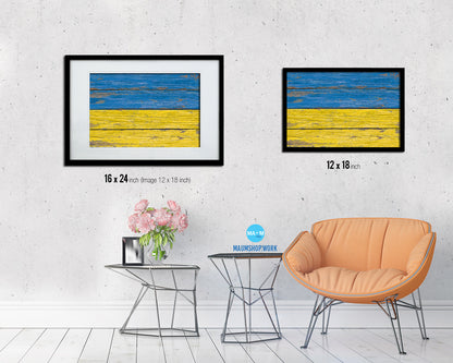 Ukraine Country Wood Rustic National Flag Wood Framed Print Wall Art Decor Gifts
