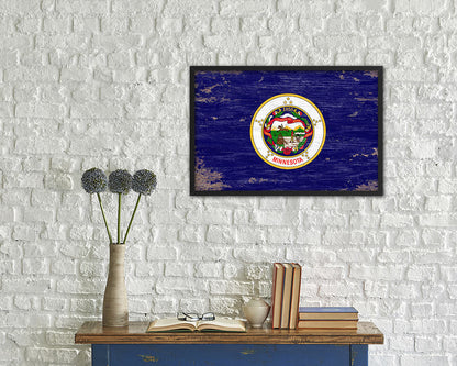 Minnesota State Shabby Chic Flag Wood Framed Paper Print  Wall Art Decor Gifts